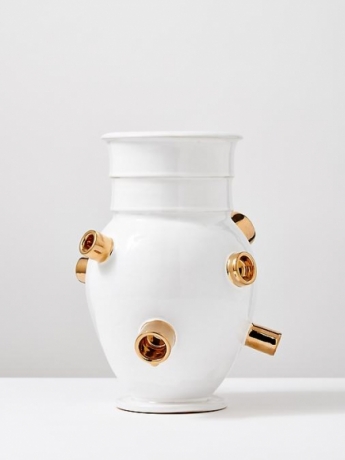 White Sculptural Vase with Gold #4
